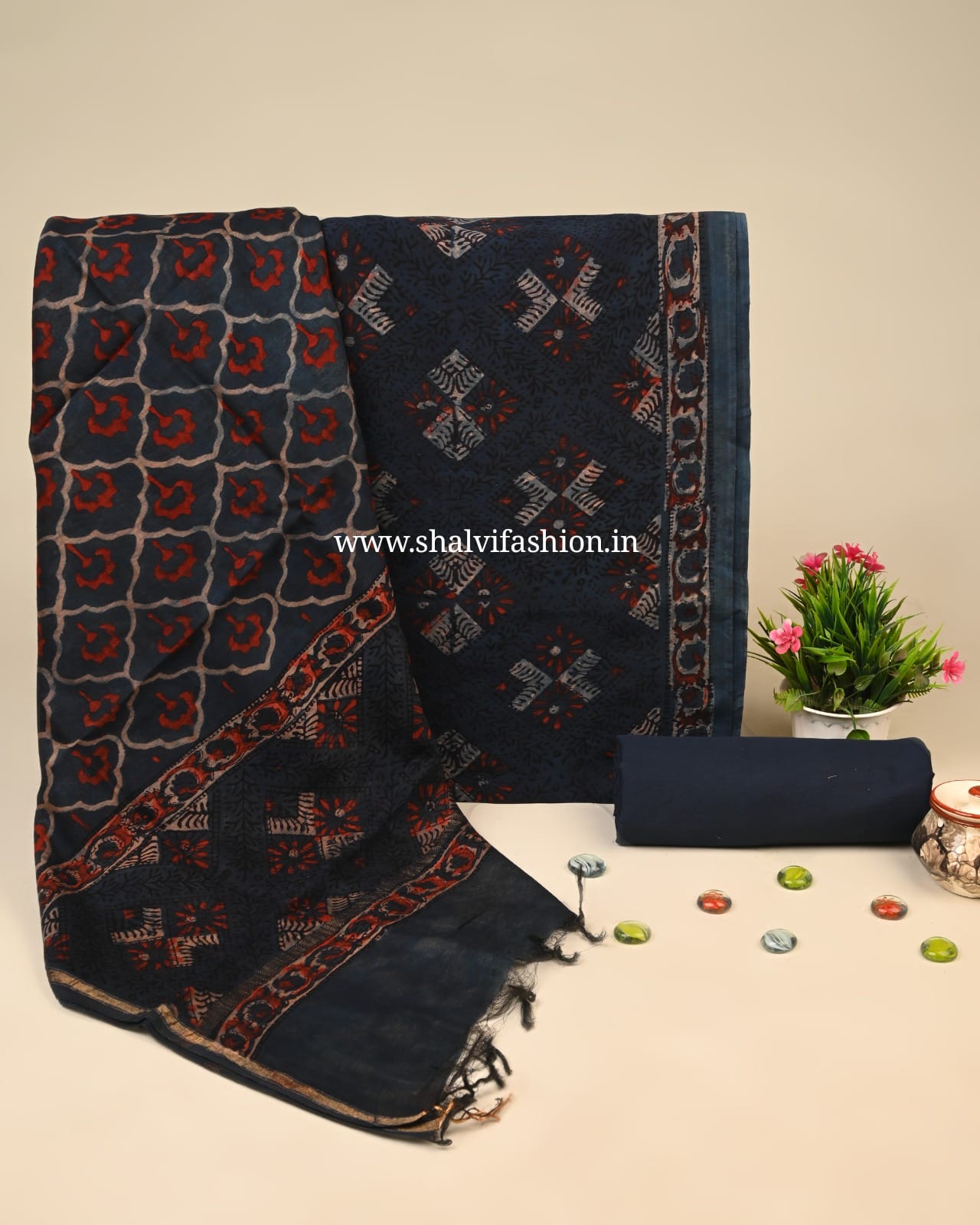 Shop ajrak printed chanderi silk suits online shopping (CHA38)