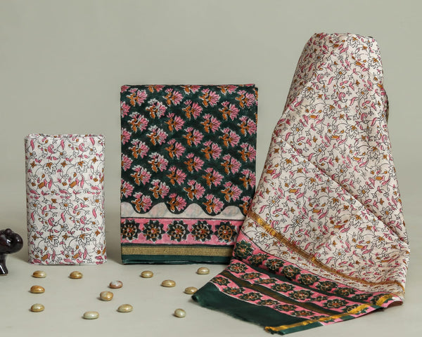 Shop traditional block print chanderi silk suits in jaipur (CHA390)
