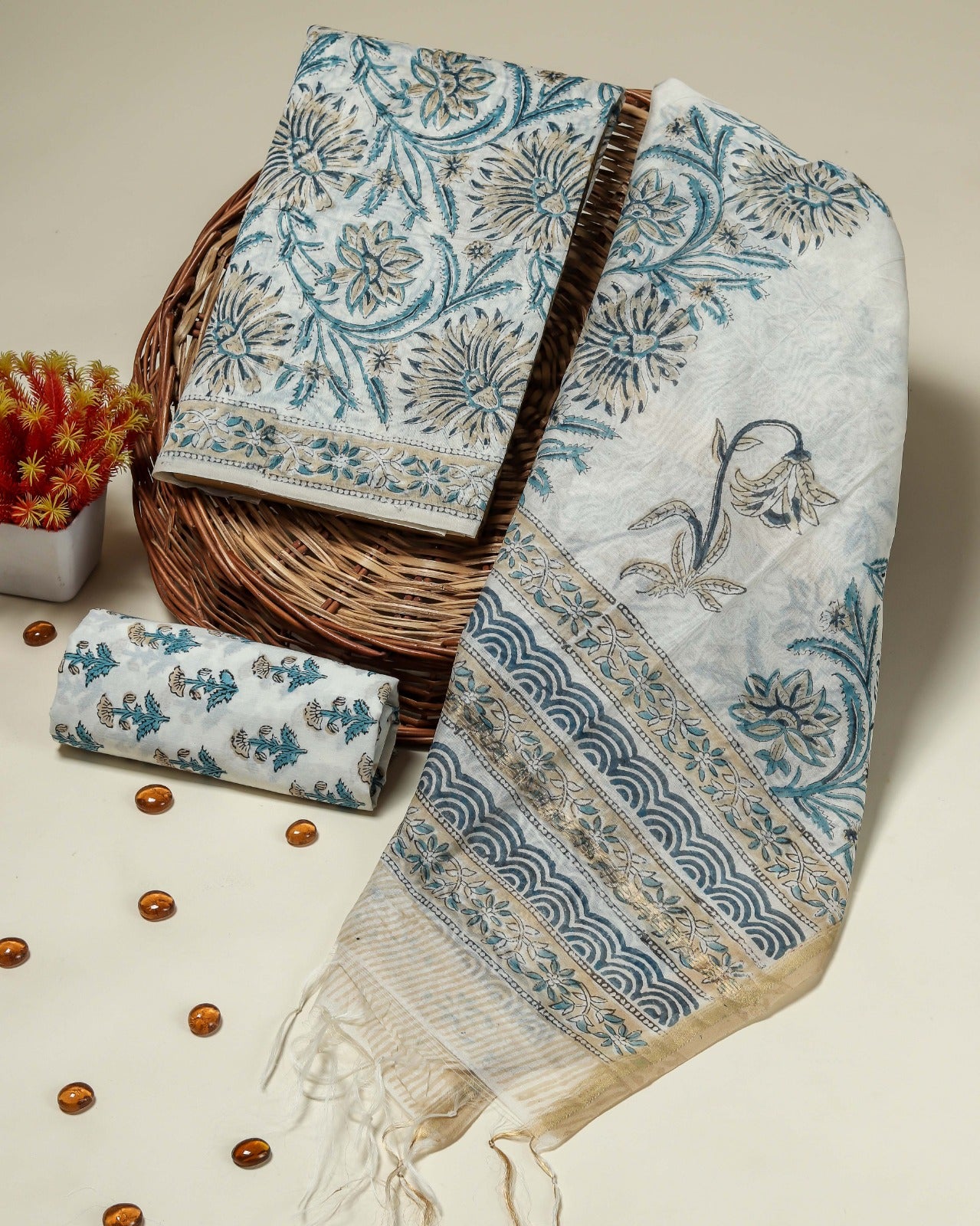 Shop jaipuri print chanderi silk suits online shopping (CHA39)