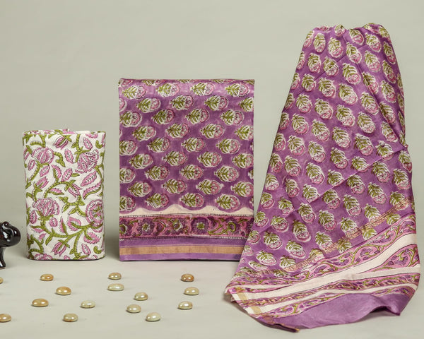 Shop jaipuri print chanderi silk suits online (CHA408)