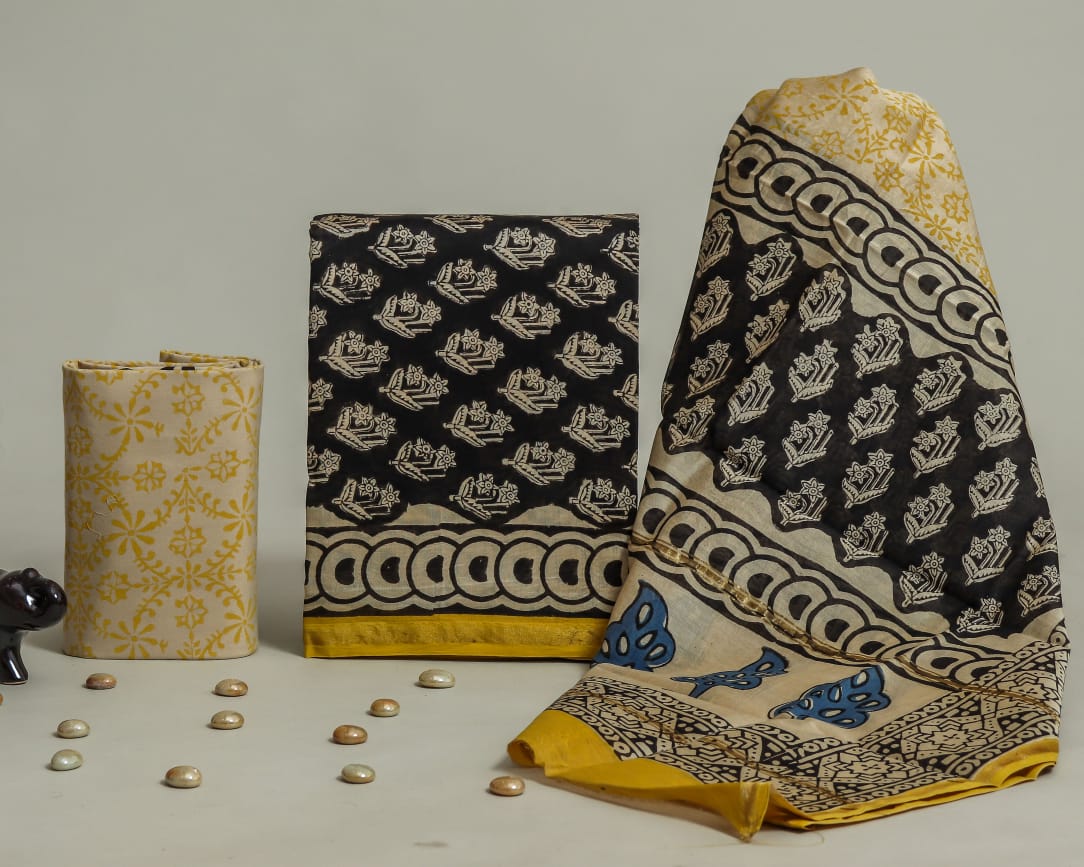 Shop bagru print chanderi silk suits in jaipur (CHA421) 