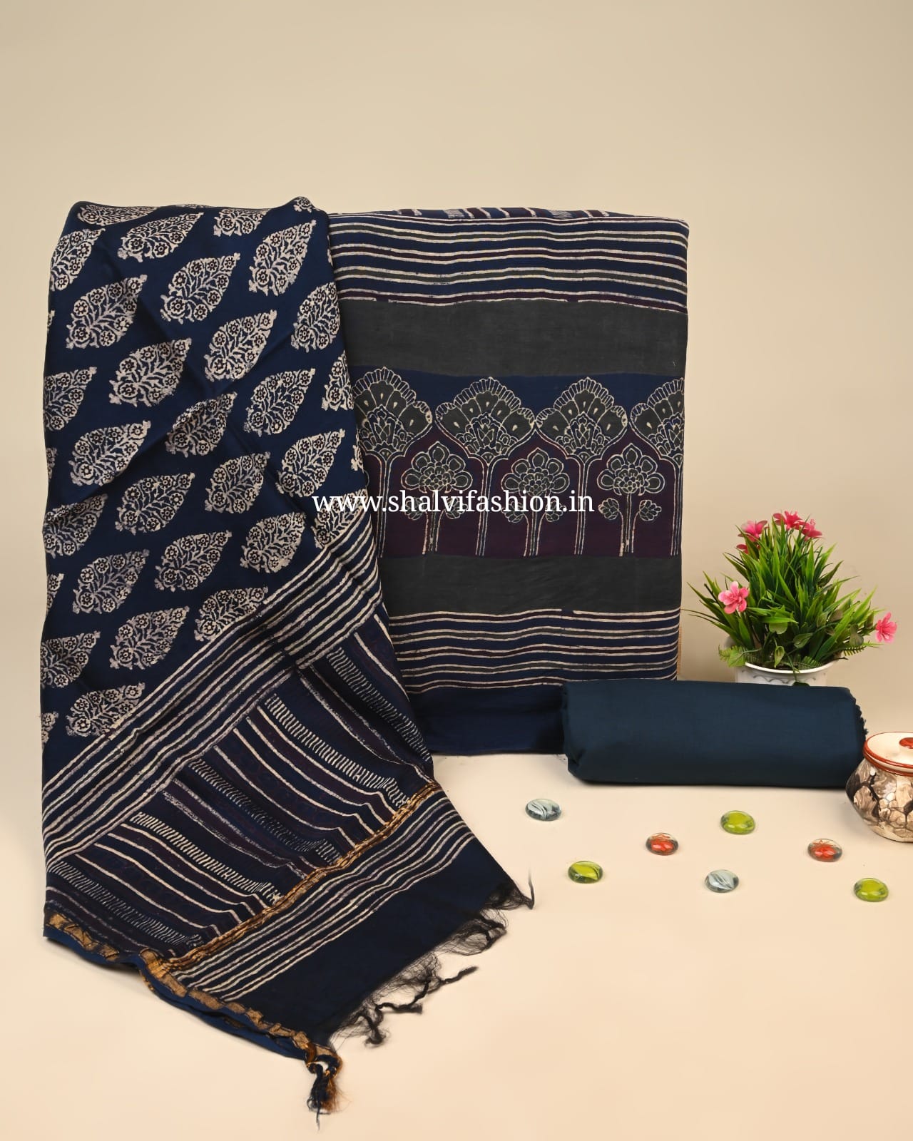 Shop hand block printed chanderi silk suits in jaipur (CHA42)