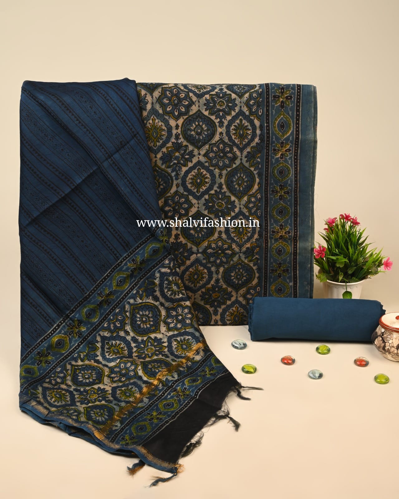 Shop ajrak print chanderi silk suits online (CHA44)