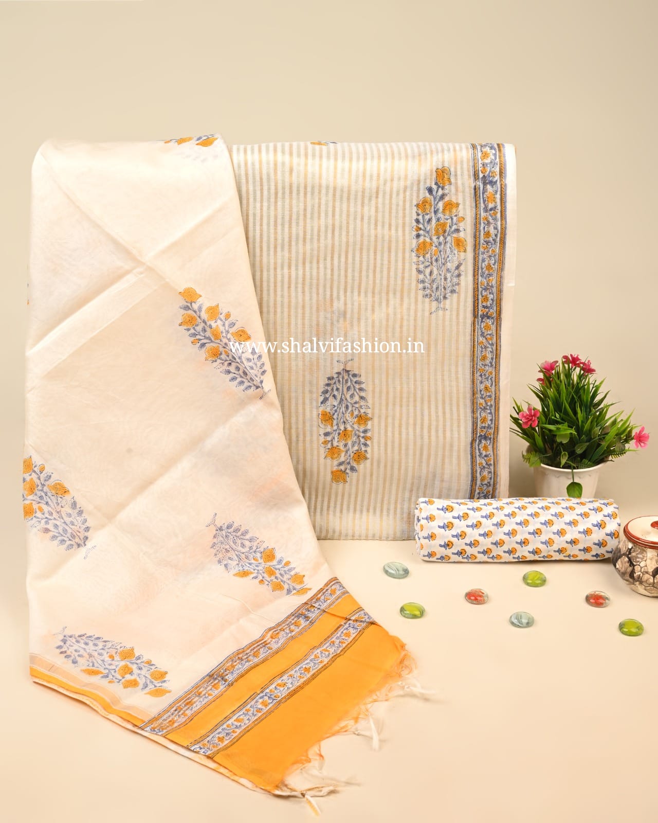 Shop jaipuri print mul chanderi silk suits online (CHA48)