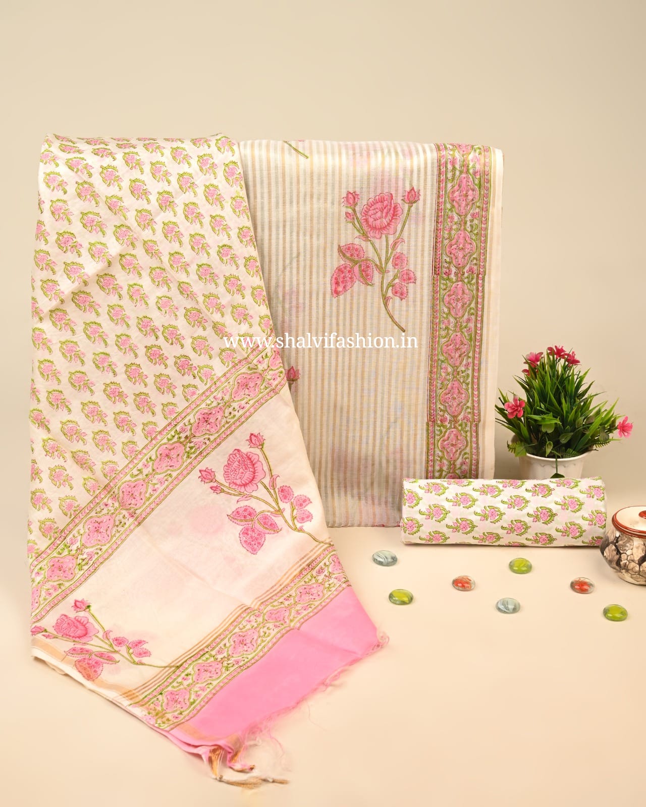Shop block printed mul chanderi silk suits online shopping (CHA50)