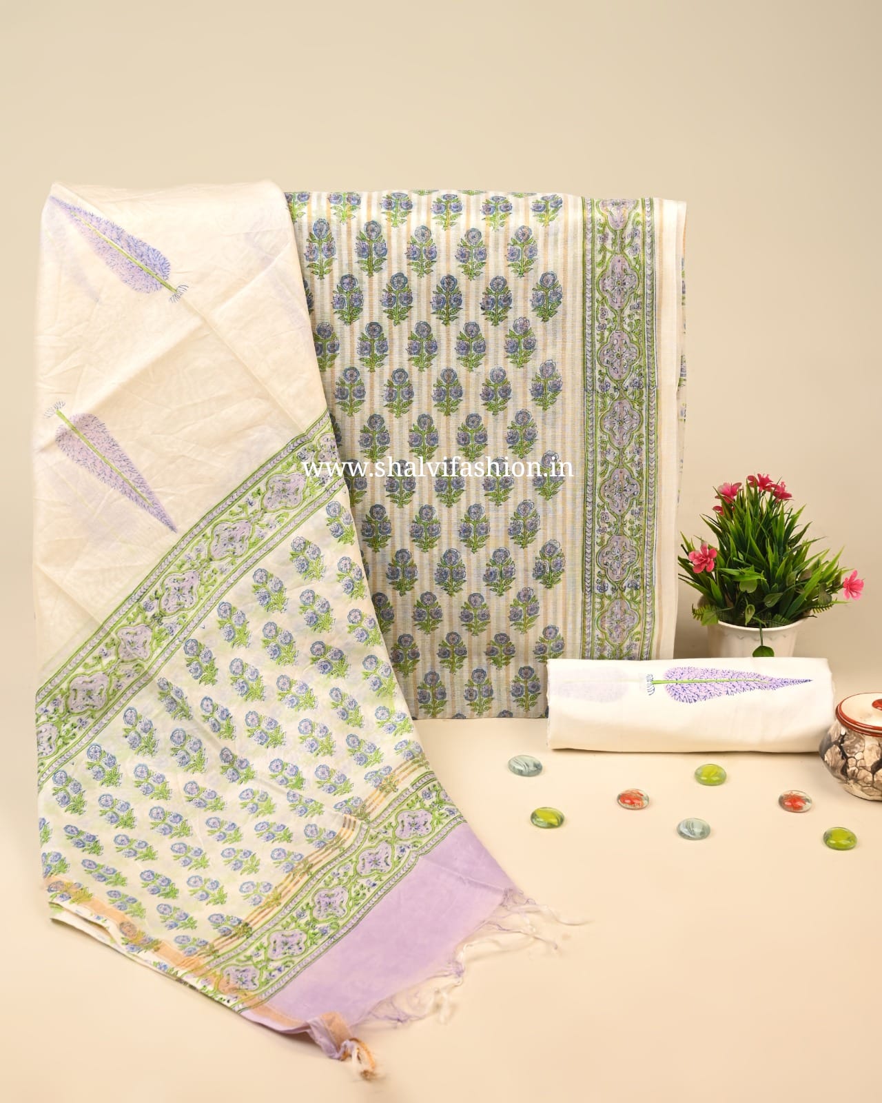 Shop block printed mul chanderi silk suits in jaipur (CHA55)