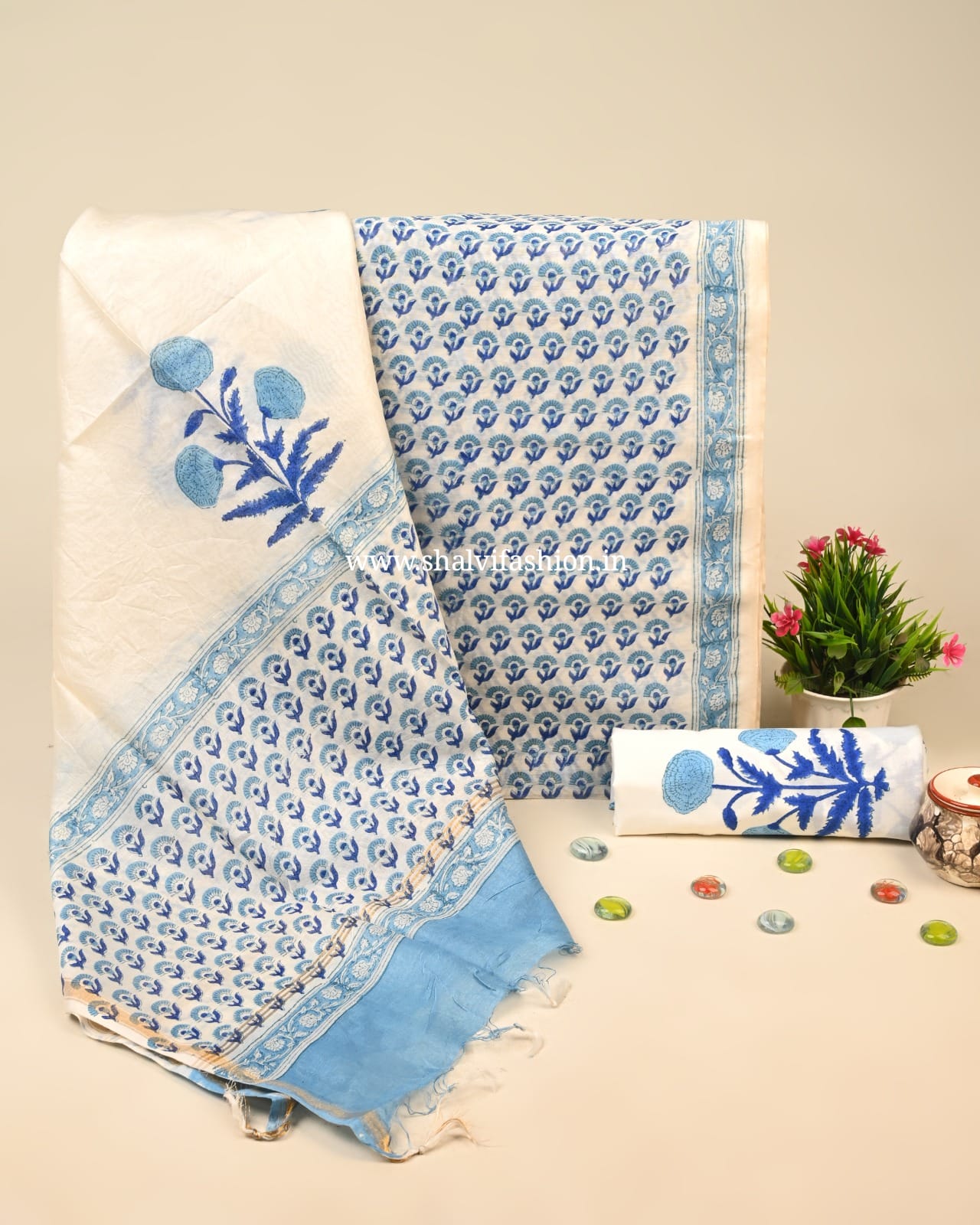 Shop hand block print chanderi silk suits online (CHA56)
