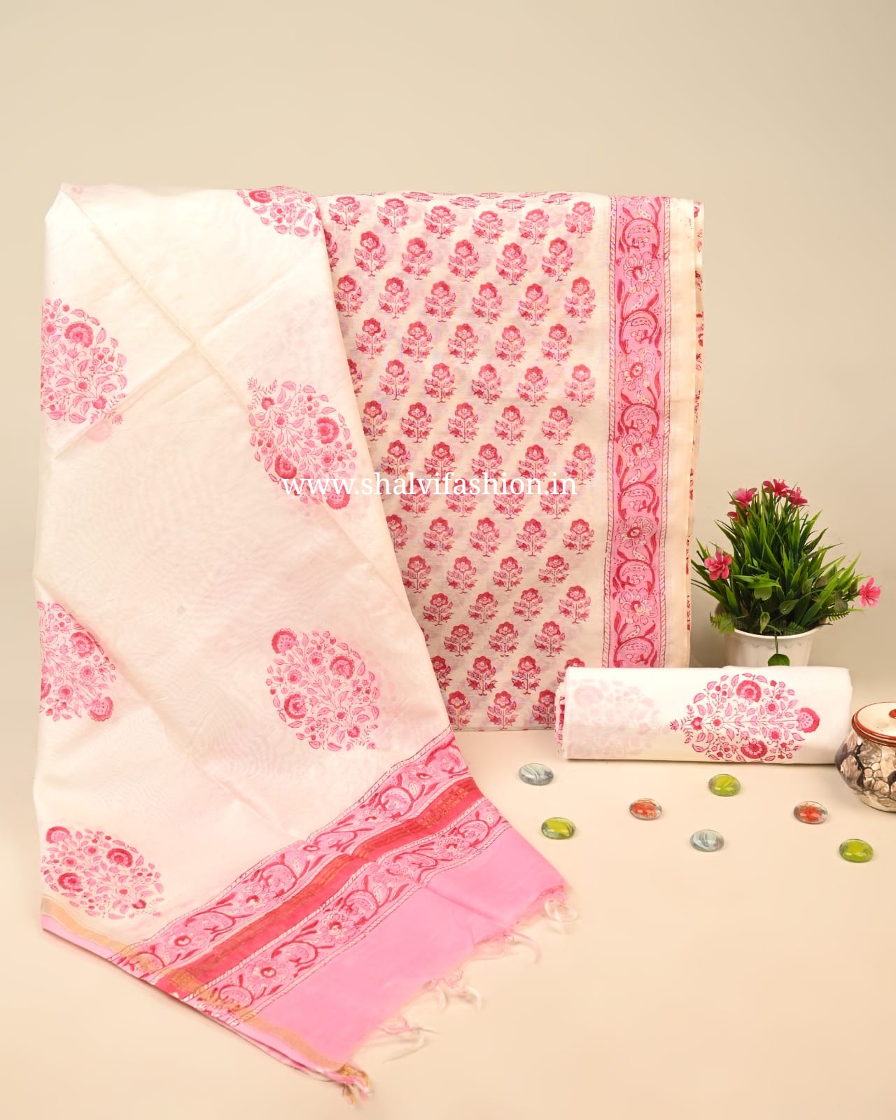 Shop block printed chanderi silk suits online shopping (CHA59)