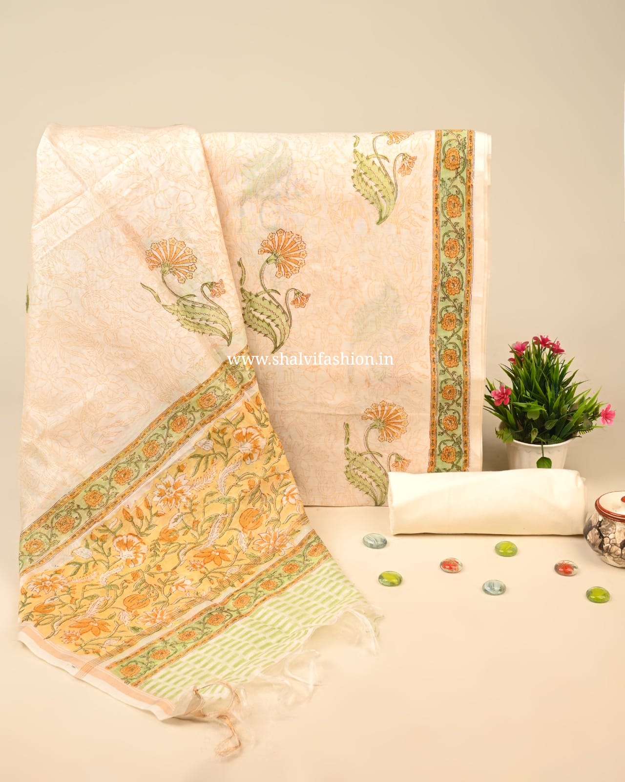 Shop hand block printed chanderi silk suits in jaipur (CHA63)