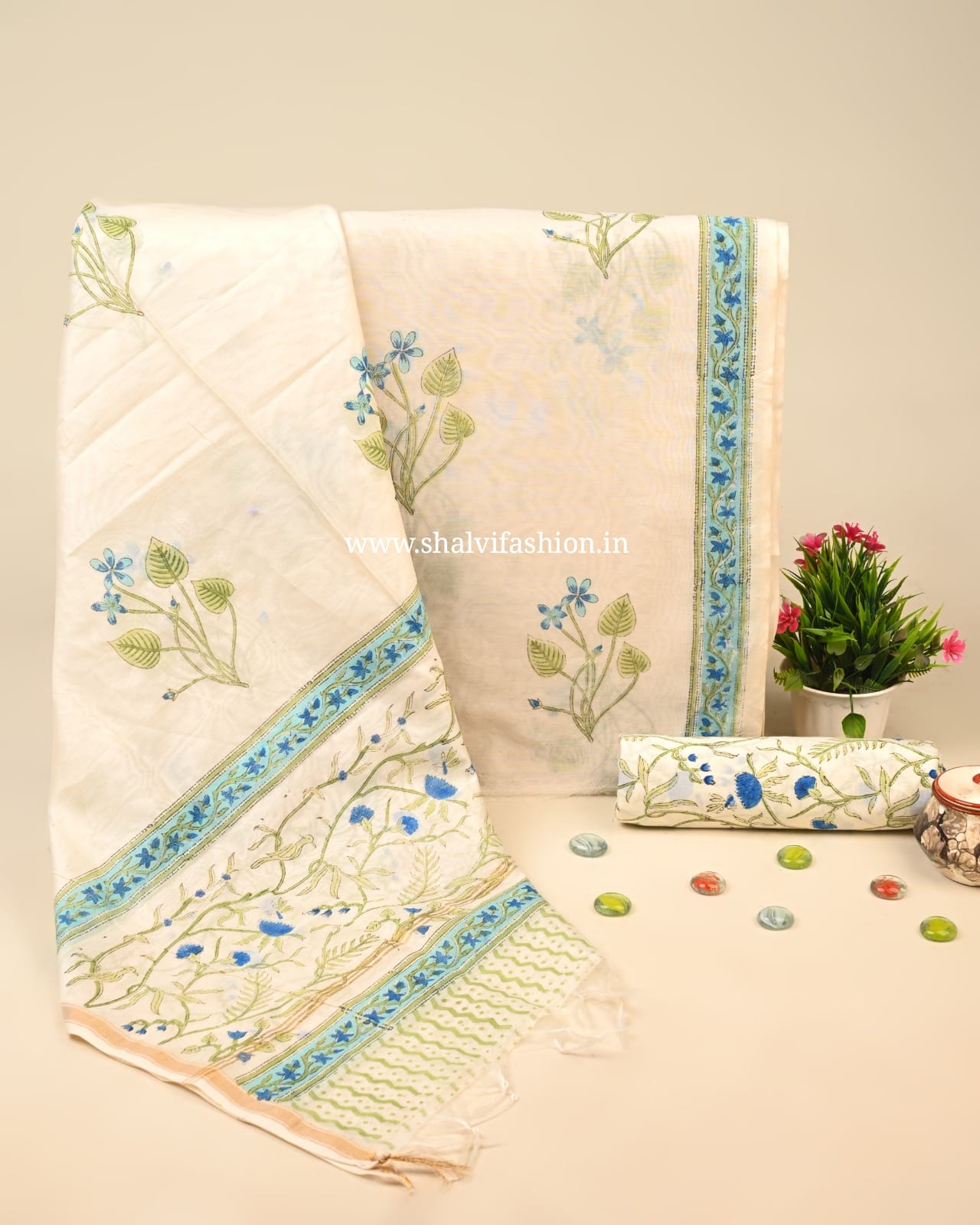 Shop jaipuri printed chanderi silk suits online shopping (CHA64)