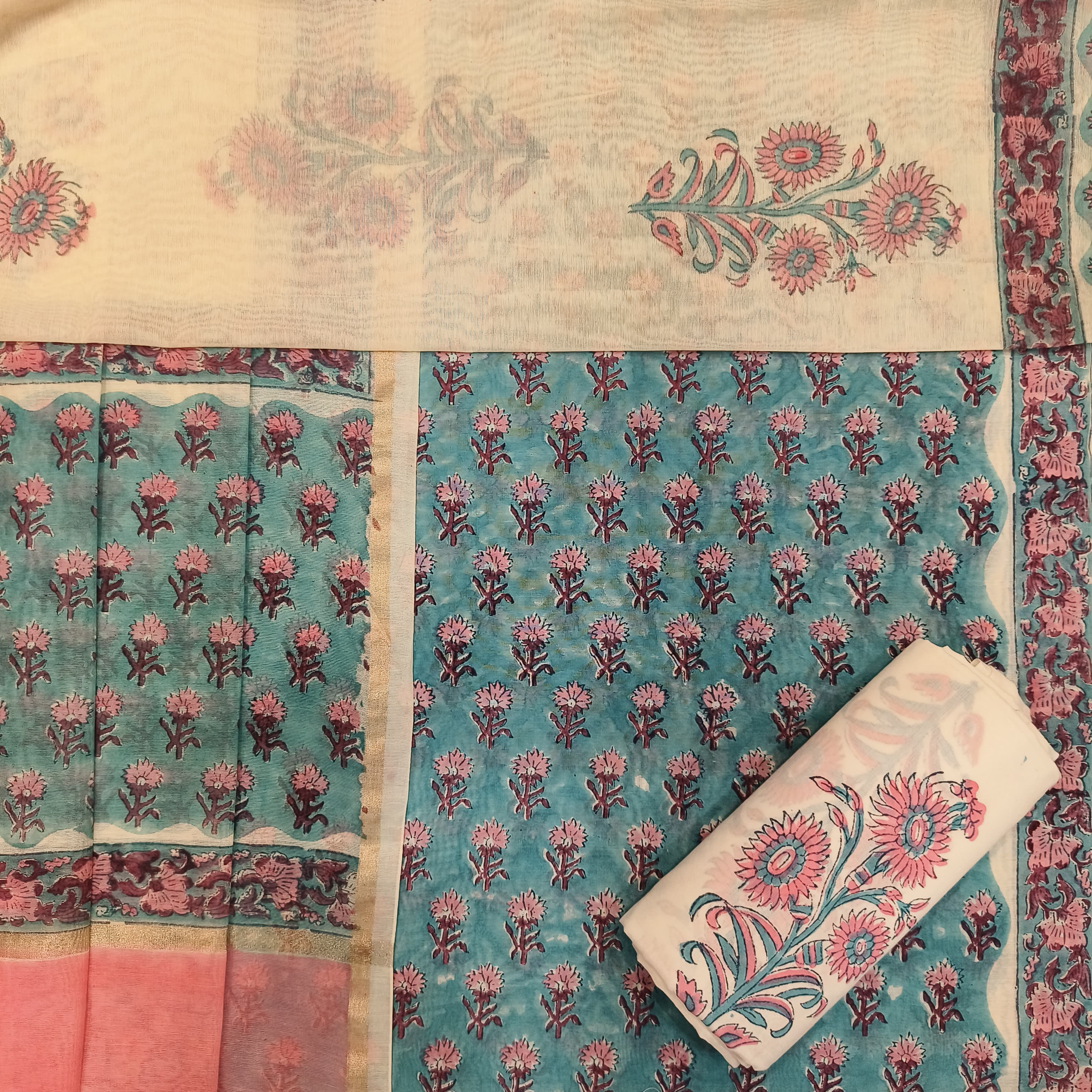 Shop jaipuri print chanderi silk suit material (CHA679)