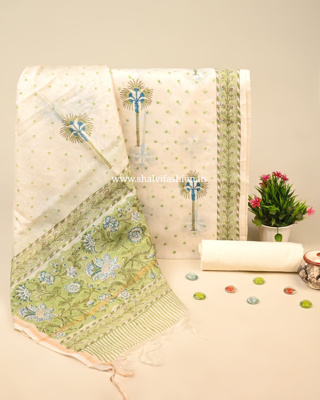 Shop unstitched hand block print chanderi silk suits online (CHA74)