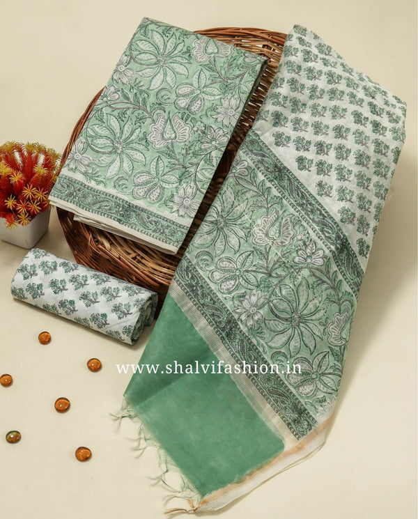 Shop block printed chanderi silk suits online (CHA799)