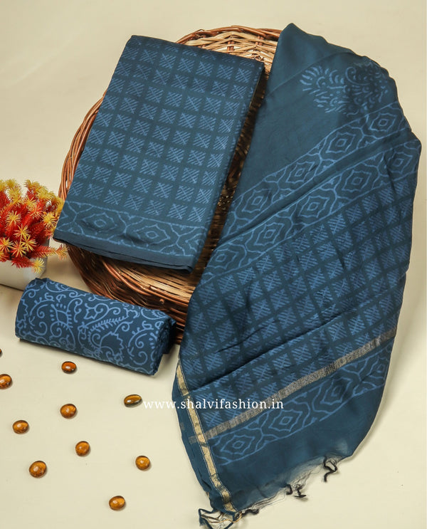 Shop block printed chanderi silk suits in jaipur (CHA803)