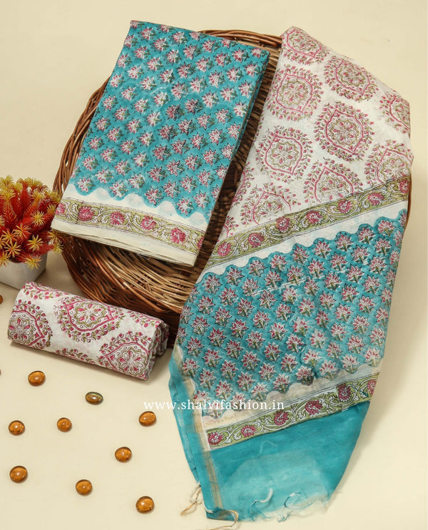 Shop block printed chanderi silk suits in jaipur (CHA807)