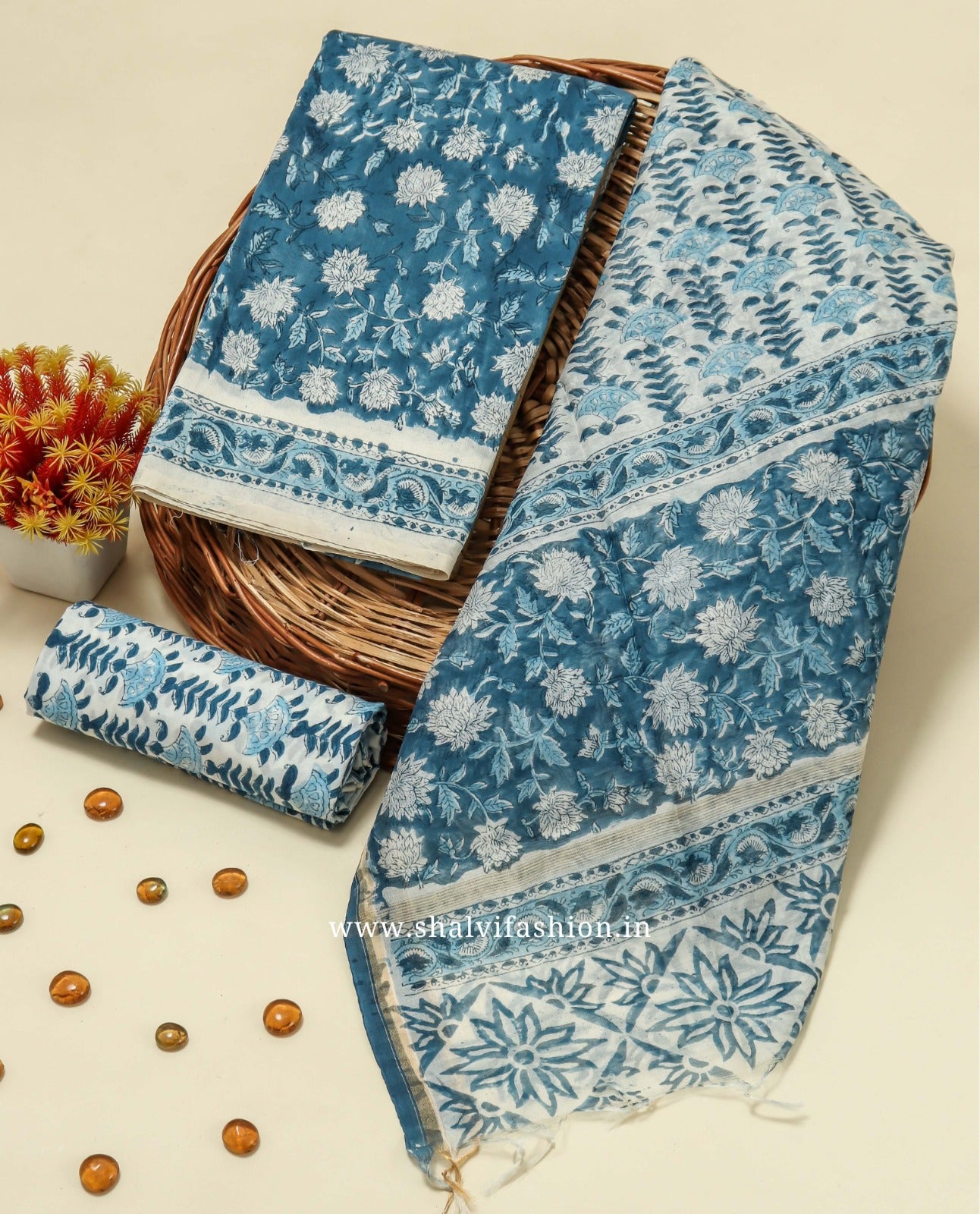 Shop block printed chanderi silk suits in jaipur (CHA811)