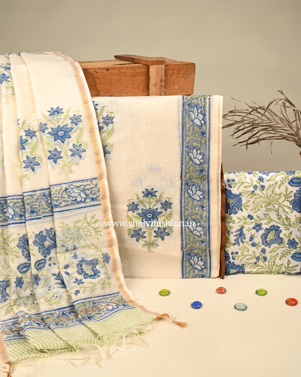 Shop block printed chanderi silk suits in jaipur (CHA841)