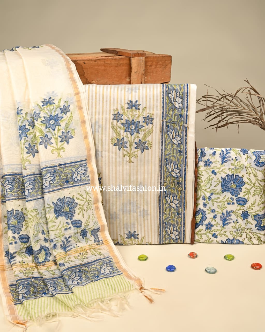 Shop block printed mul chanderi suits online shopping (CHA845)