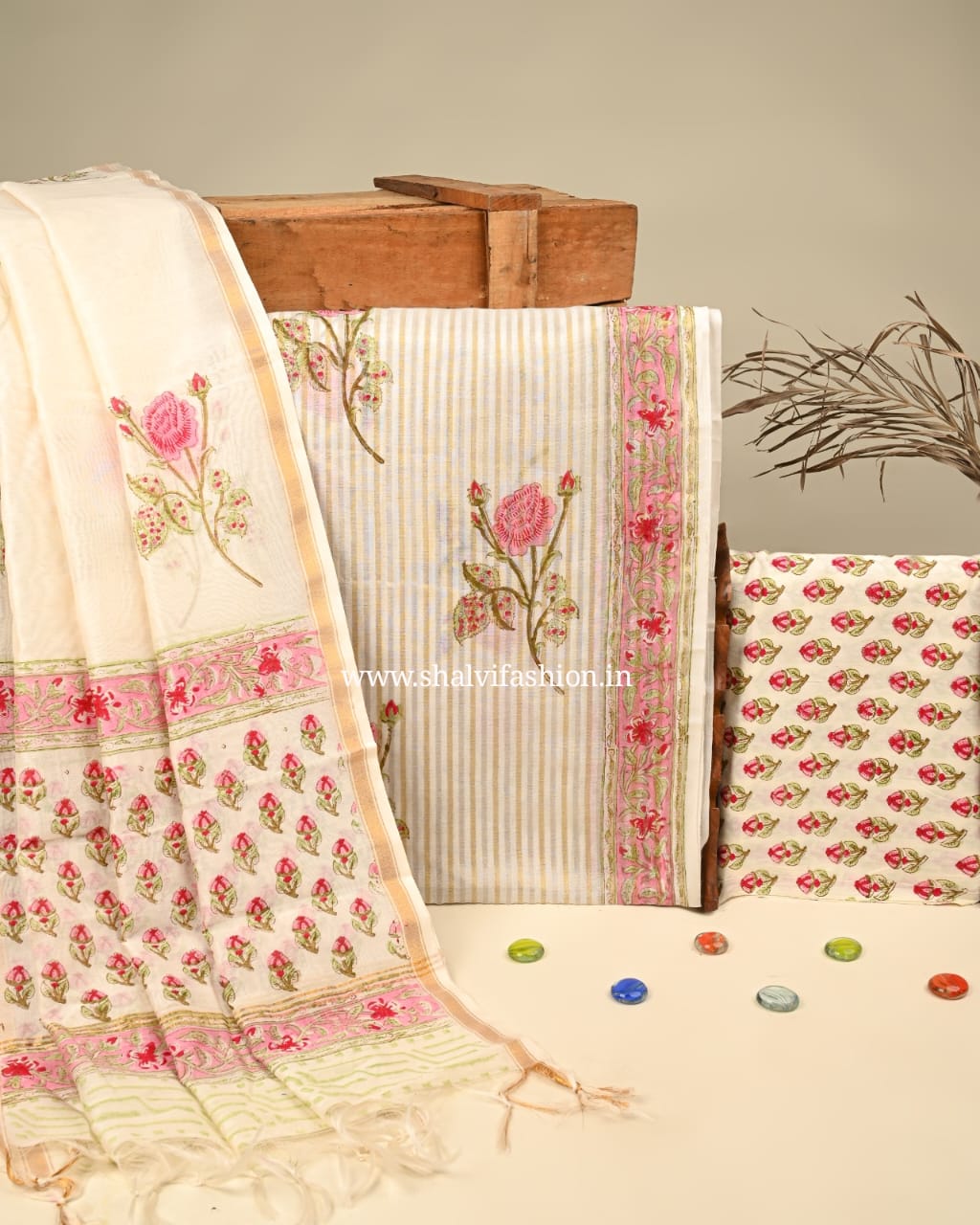 Shop hand block printed mul chanderi suits (CHA848)
