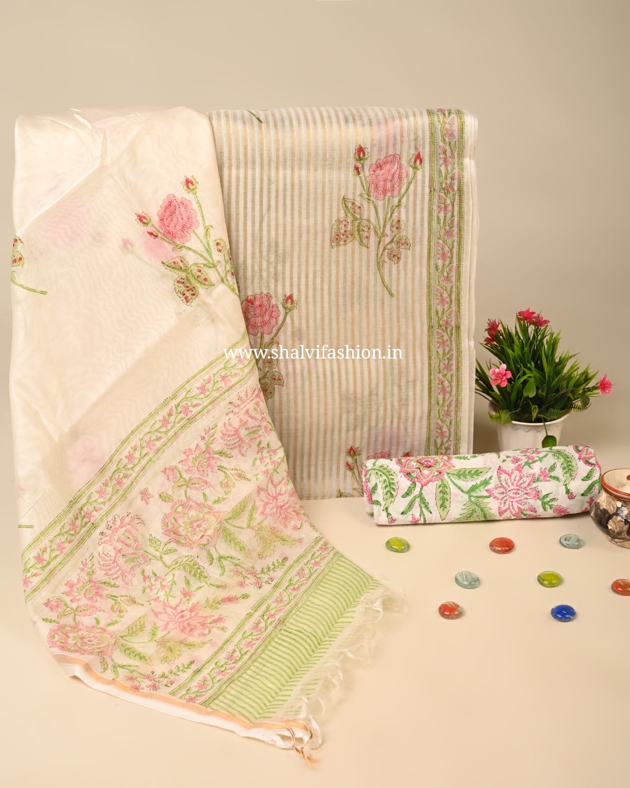 Shop hand block printed mul chanderi suits (CHA848)