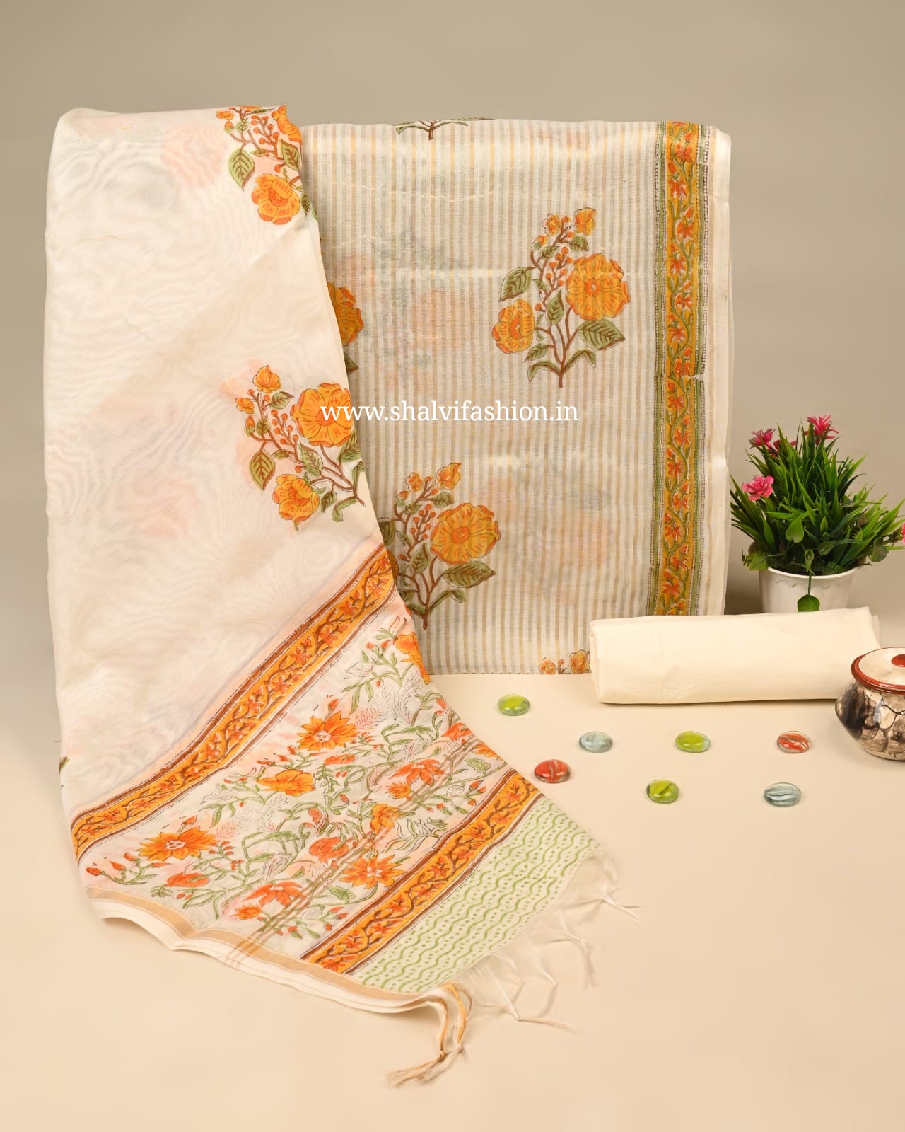 Shop block print mul chanderi silk suits online shopping (CHA85)