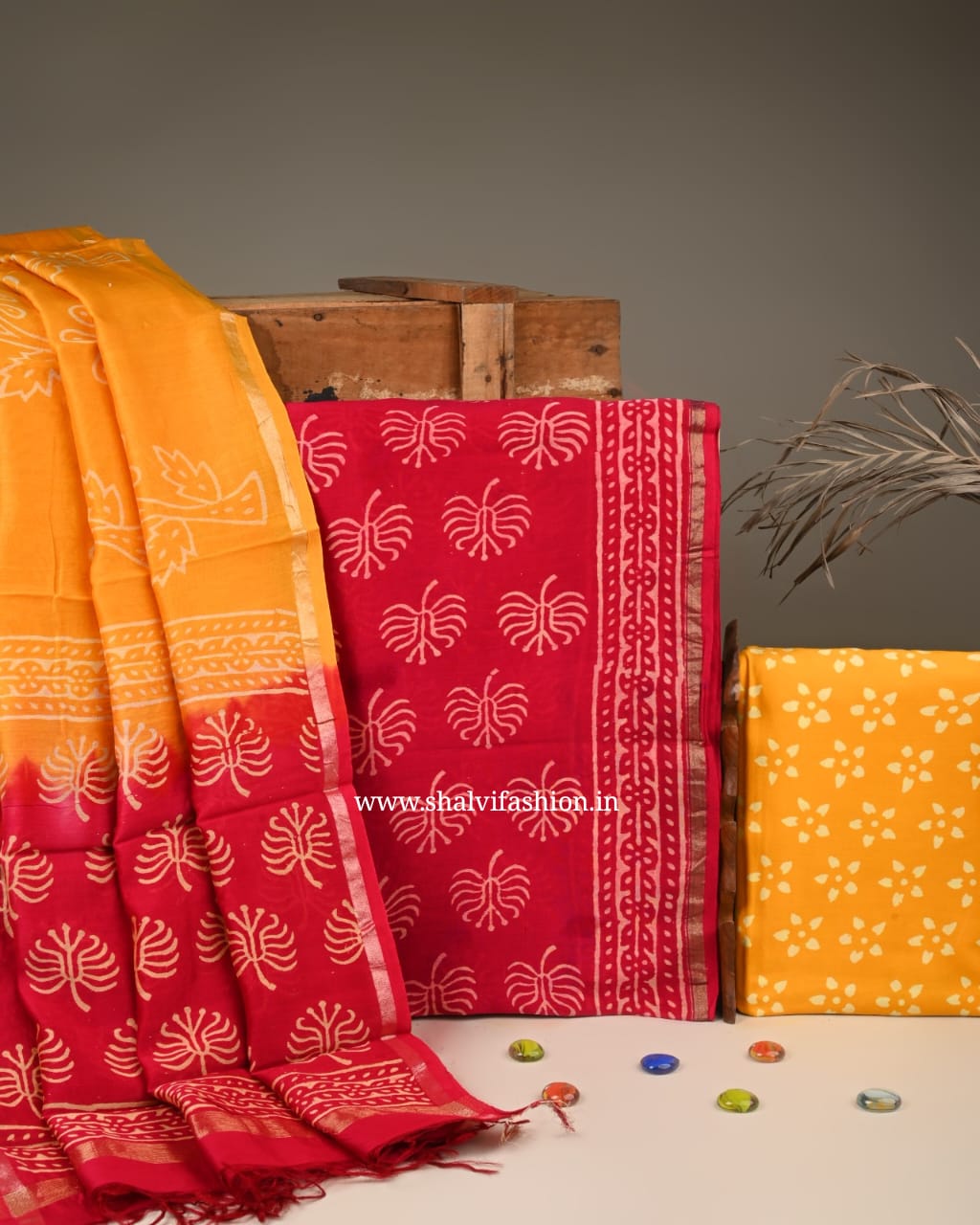 Shop block print maheshwari silk suits online (CHA856)
