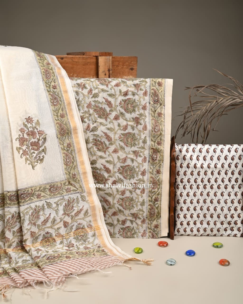 Shop block print chanderi silk suits (CHA857)