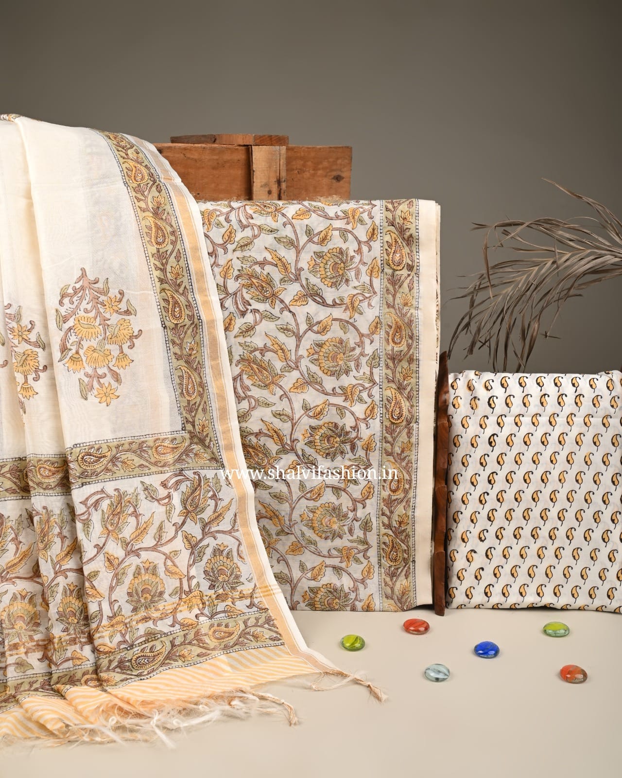 Shop unstitched block print chanderi silk suits (CHA858)