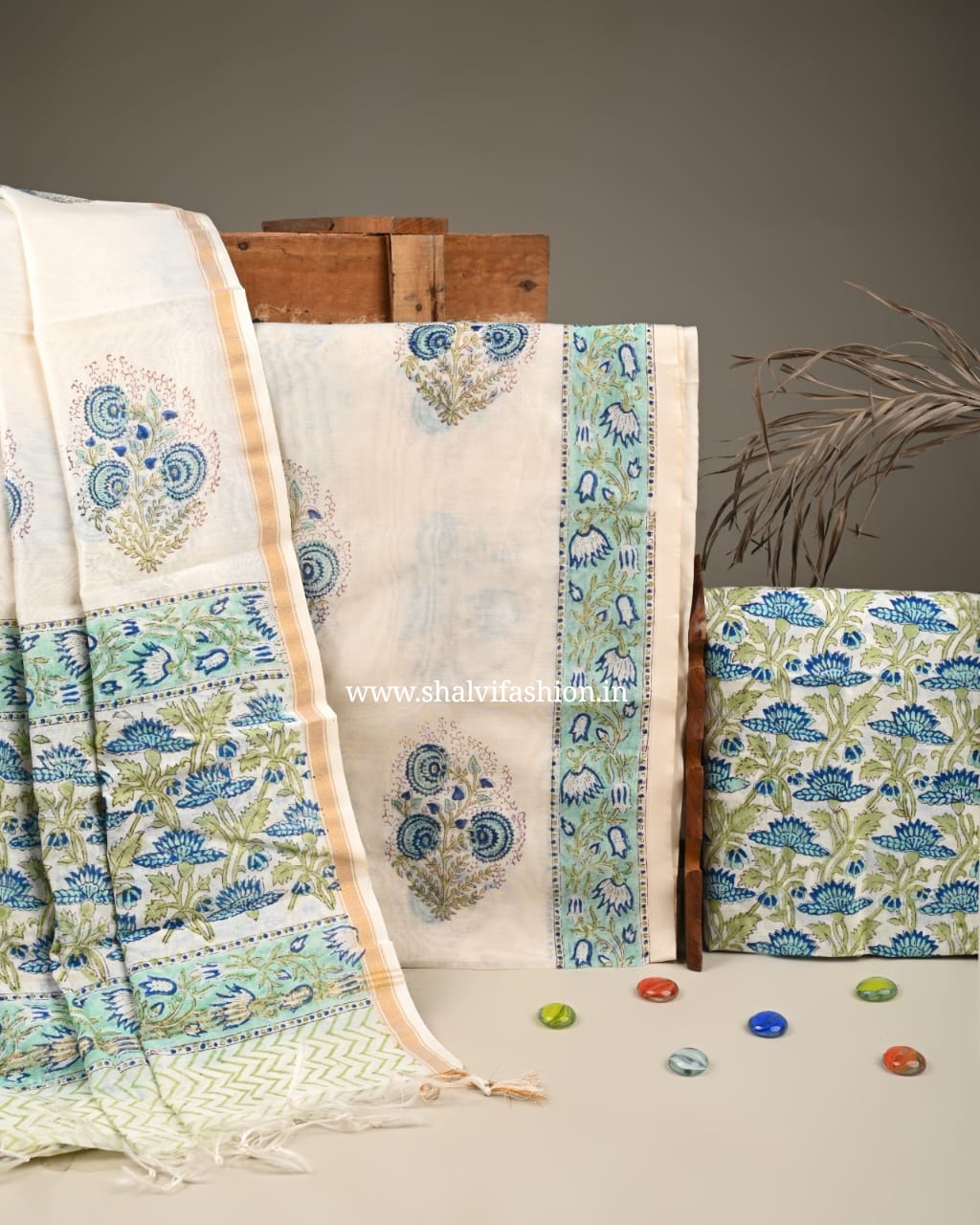 Shop unstitched block printed chanderi silk suits (CHA860)
