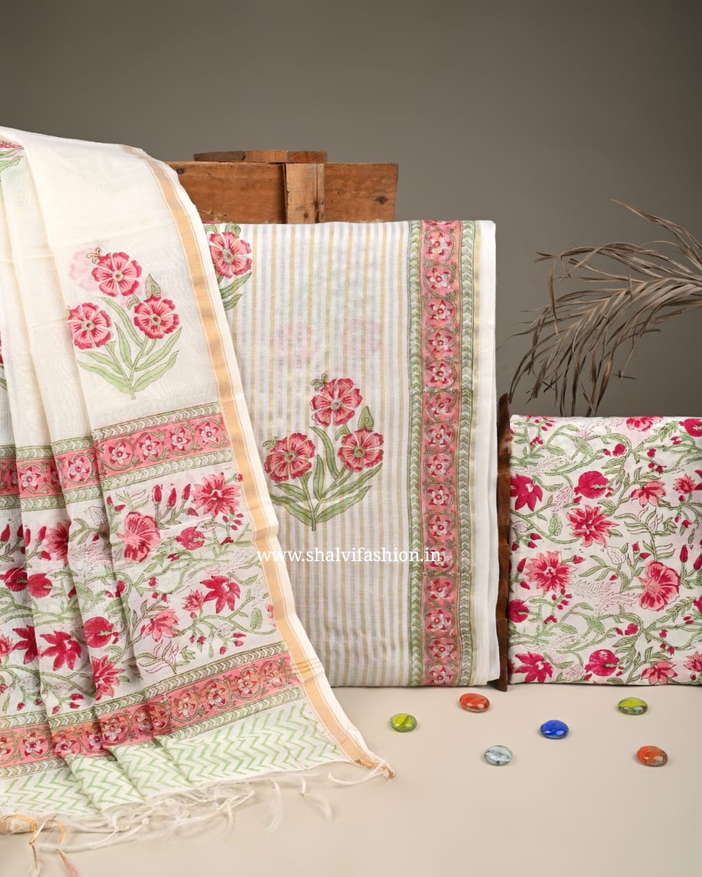 Shop hand block print mul chanderi silk suits (CHA861)