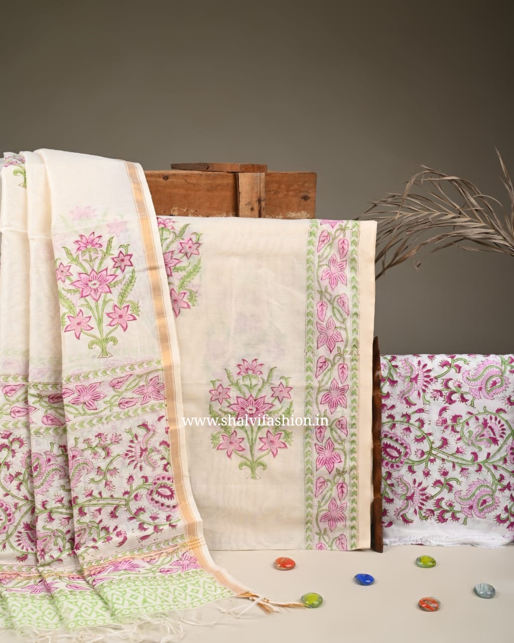 Shop block print chanderi silk suits online (CHA867)