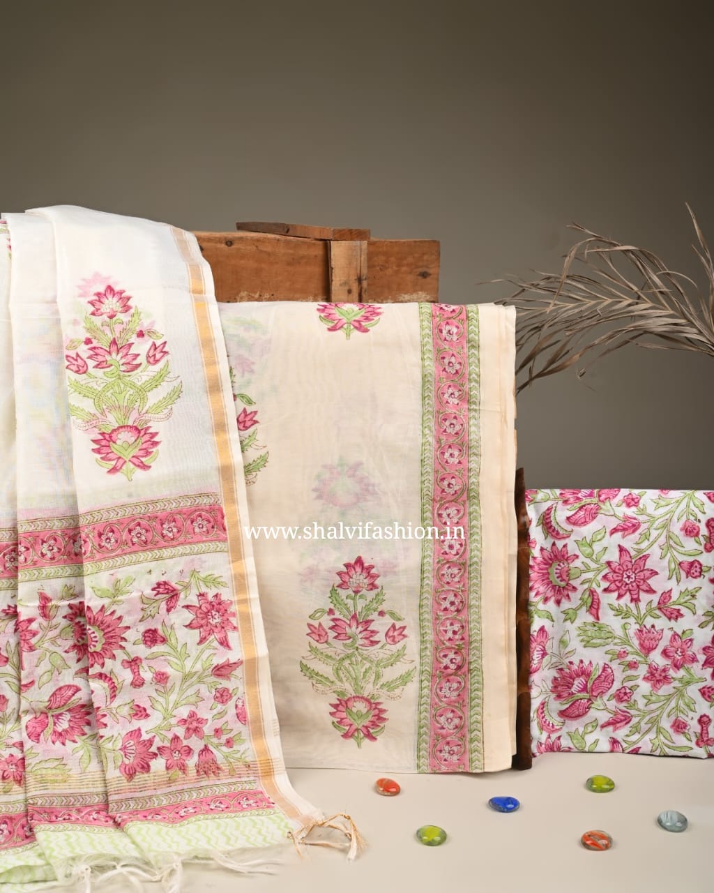 Shop unstitched block print chanderi silk suits (CHA868)