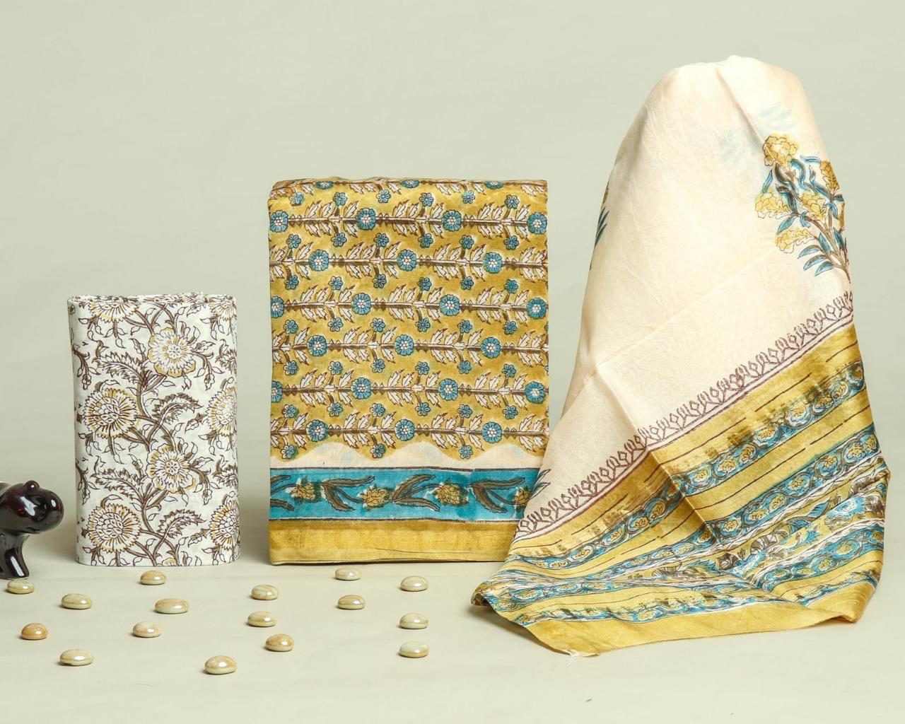 Shop unstitched block print chanderi sikk suits (CHA873)