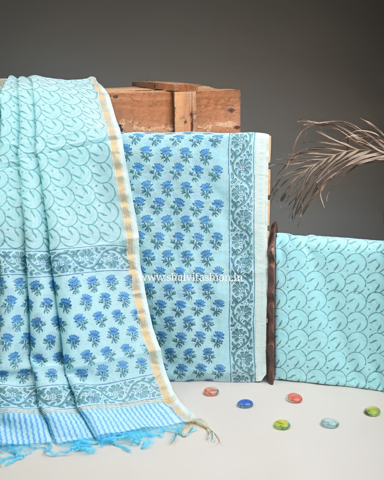 Shop unstitched block print chanderi silk suits (CHA880)