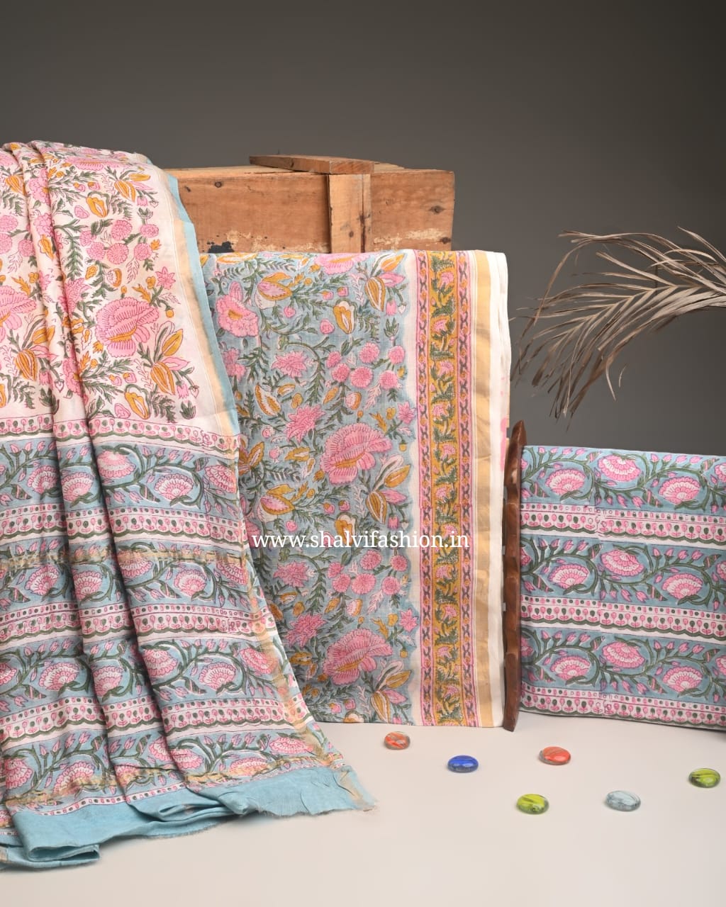 Shop unstitched hand block printed chanderi suits (CHA882)