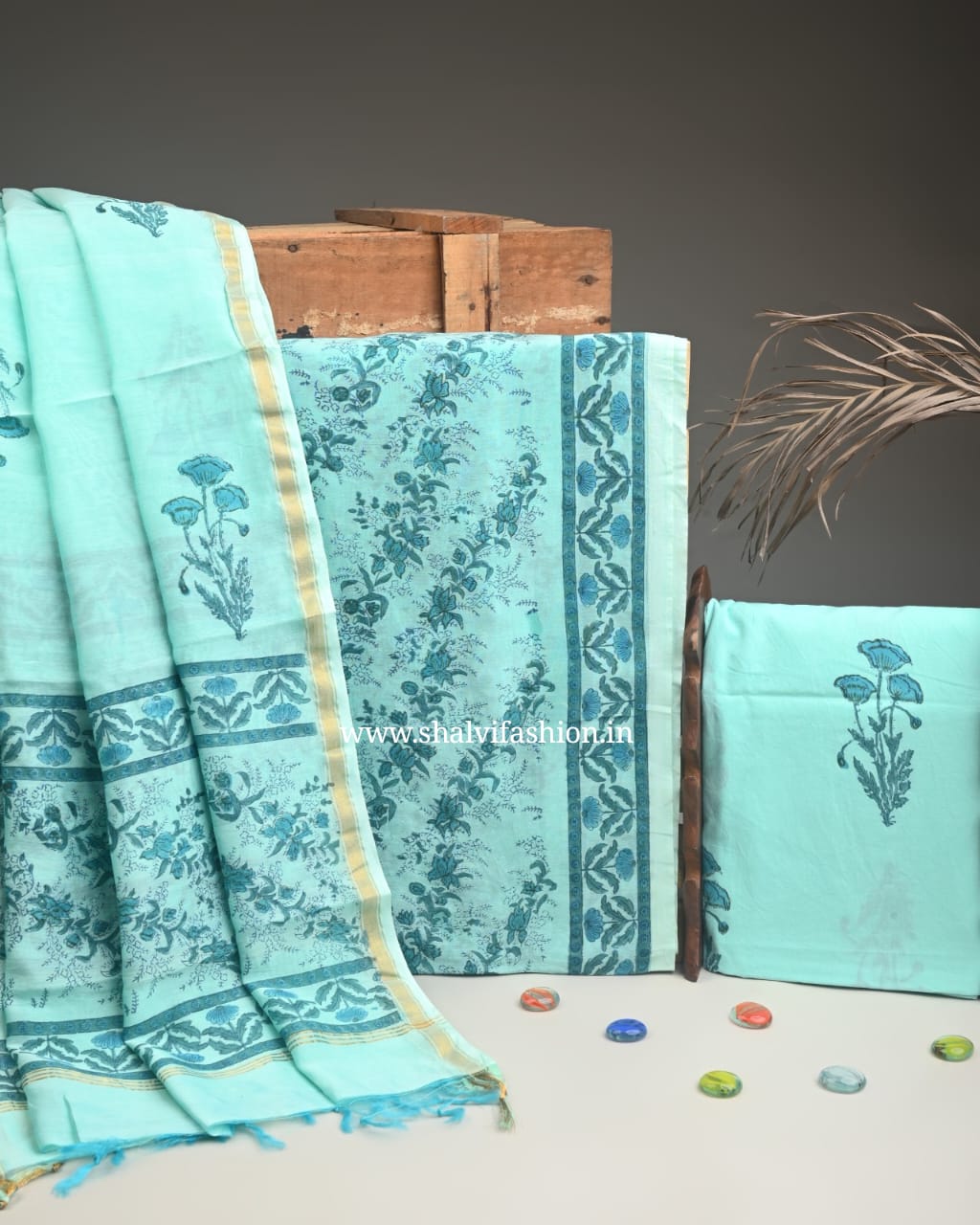 Shop sanganeri print chanderi silk suits in jaipur (CHA884)