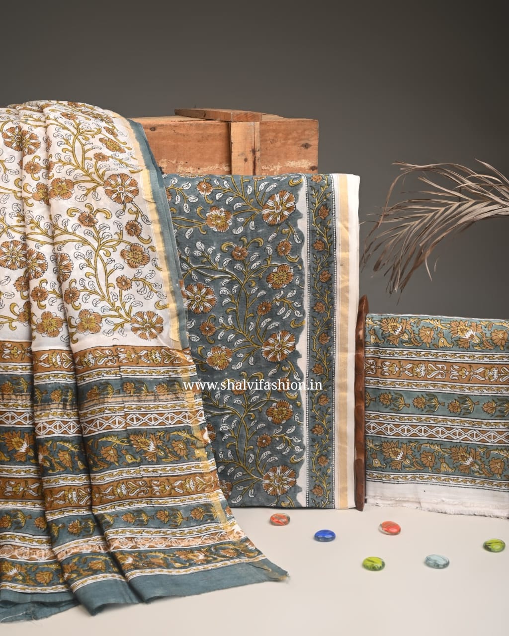 Shop jaipuri print chanderi silk suits online shopping (CHA885)