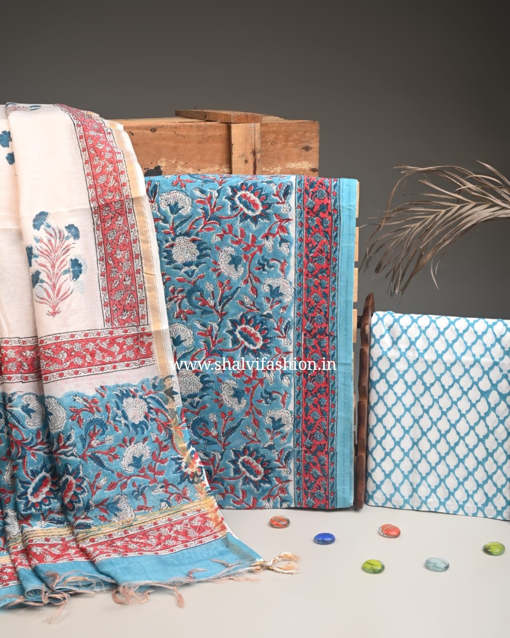 Shop block printed chanderi silk suits online (CHA888)