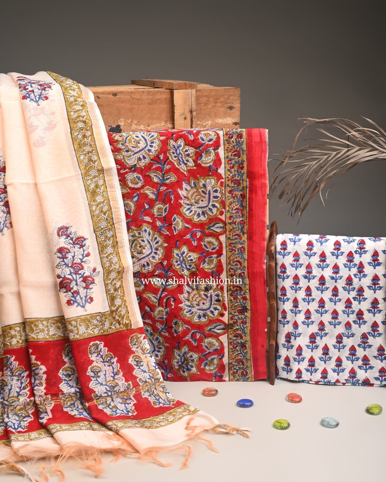 Shop hand block printed chanderi silk suits online shopping (CHA889)