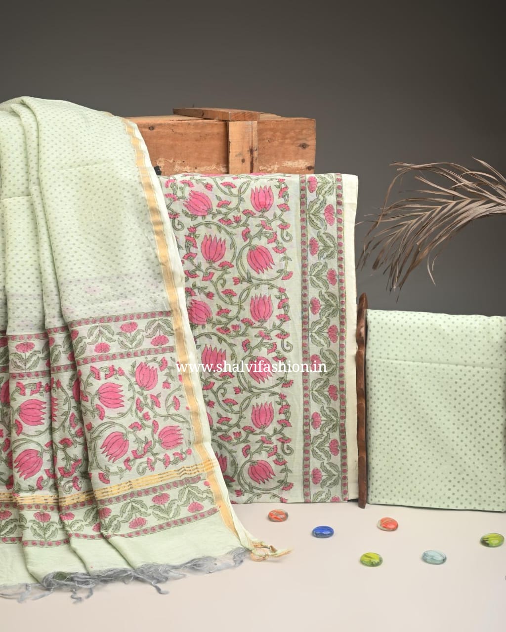 Shop unstitched hand block print chanderi silk suits in jaipur (CHA890)