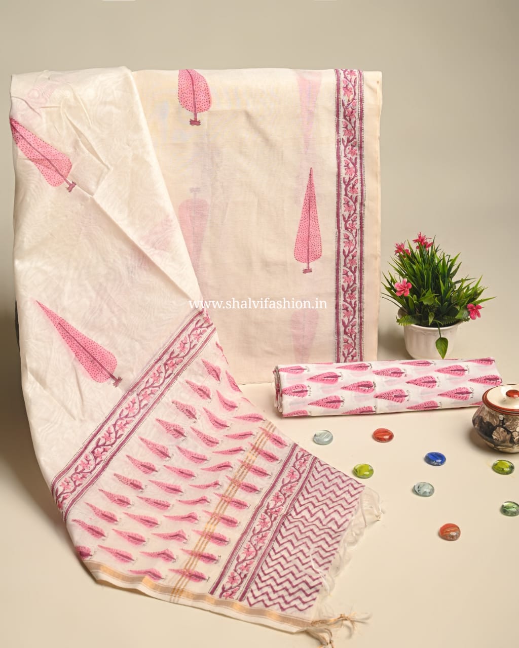 Shop mughal print chanderi suits online shopping (CHA893)
