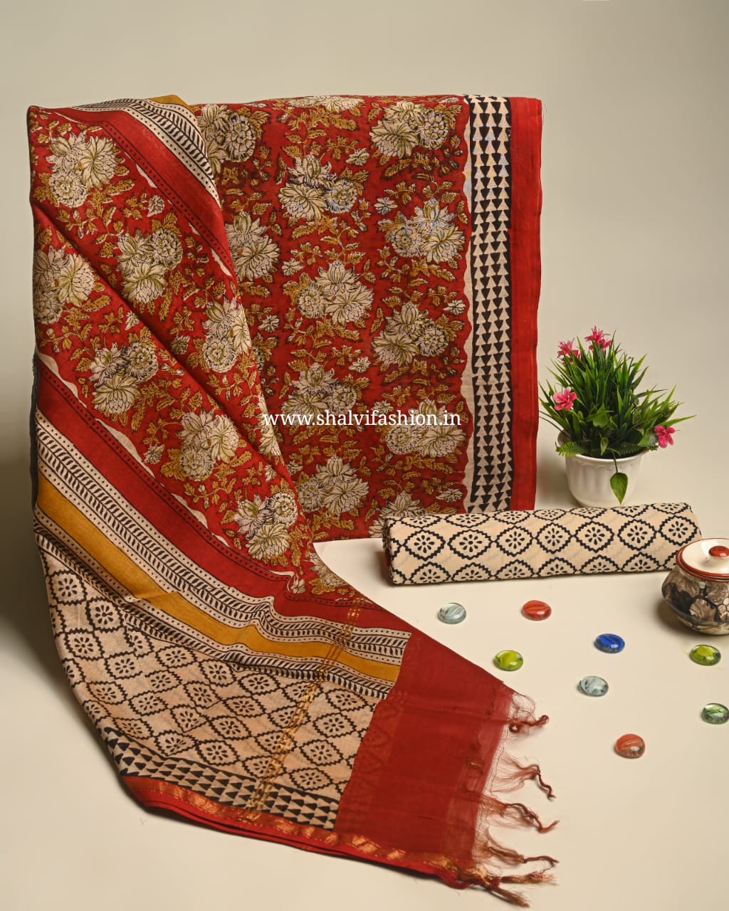 Shop unstitched block printed chanderi suits online shopping (CHA895)