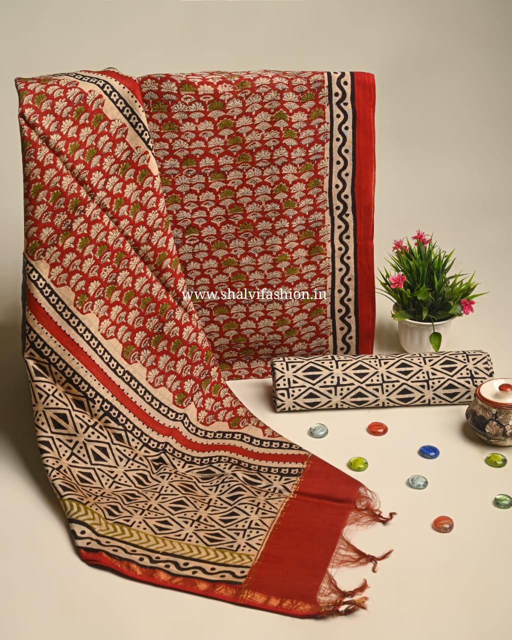 Shop hand block print chanderi silk suits online (CHA896)