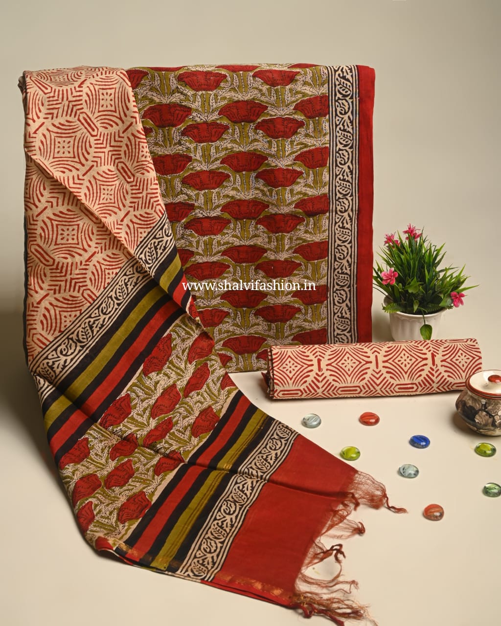 Shop block print chanderi silk suits (CHA897)