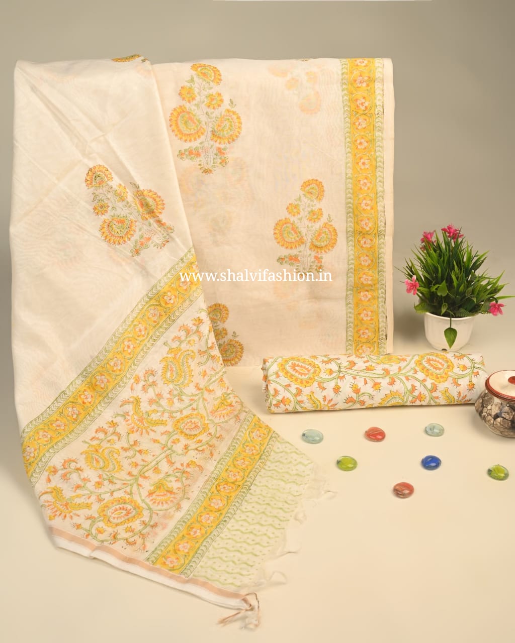 Shop block print chanderi silk suits in jaipur (CHA902)
