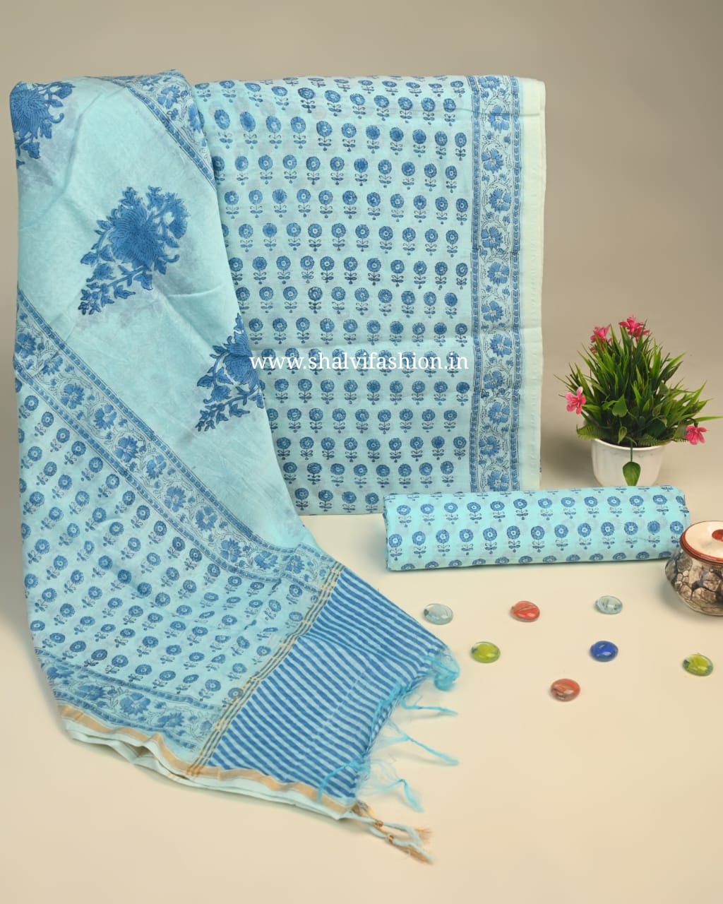 Shop unstitched block print chanderi silk suits online (CHA903)