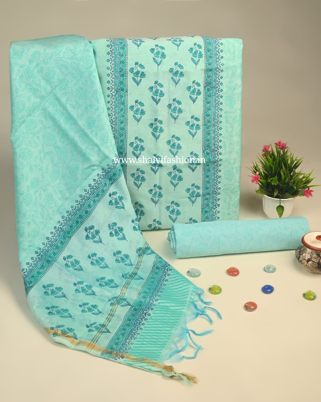 Shop block printed chanderi silk suits in jaipur (CHA904)