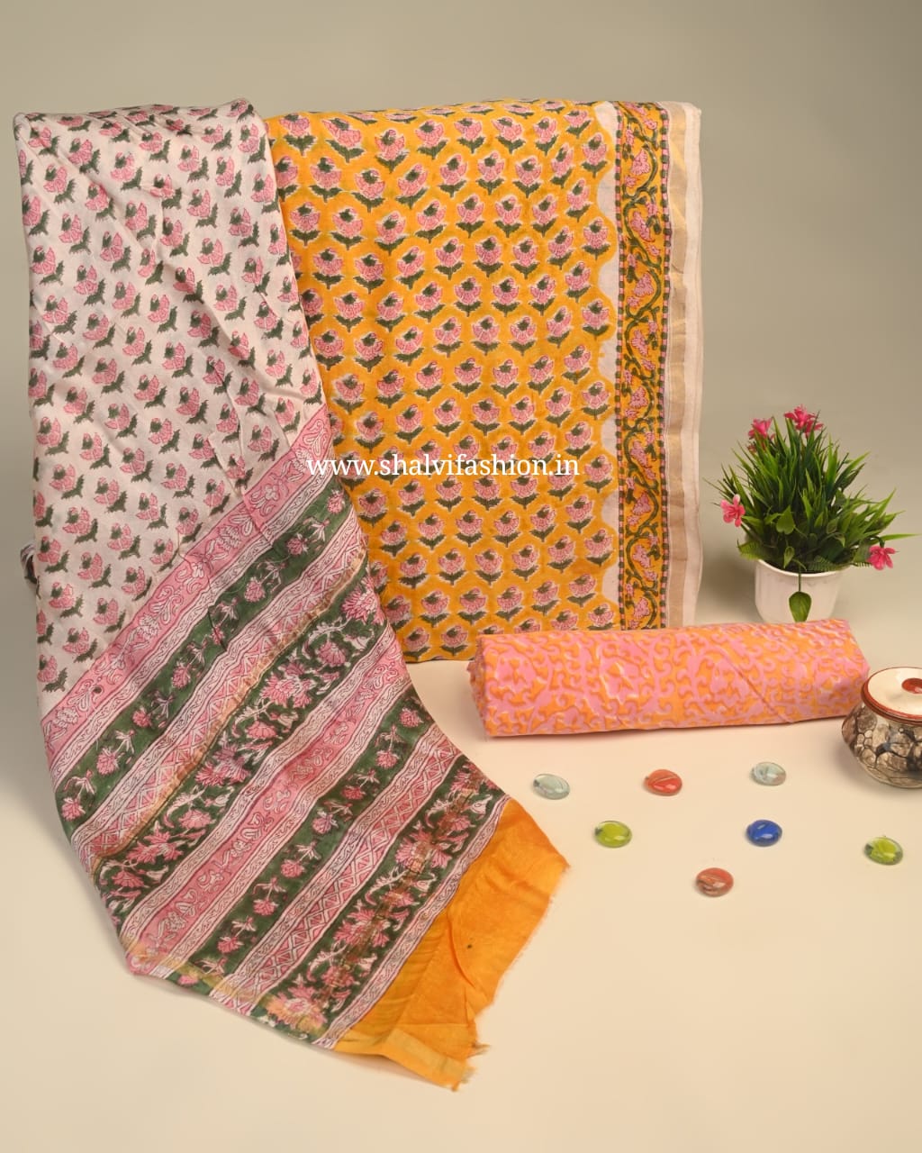 Shop hand block printed gajji chanderi suit sets (CHA905)
