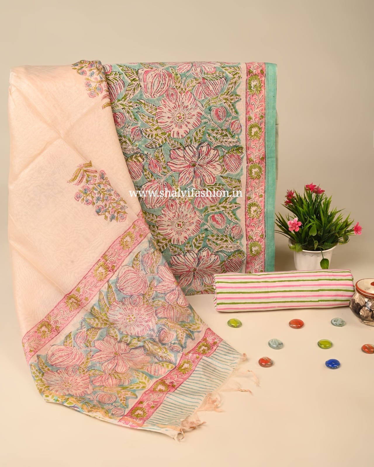 Shop block print chanderi silk suits online shopping (CHA943)