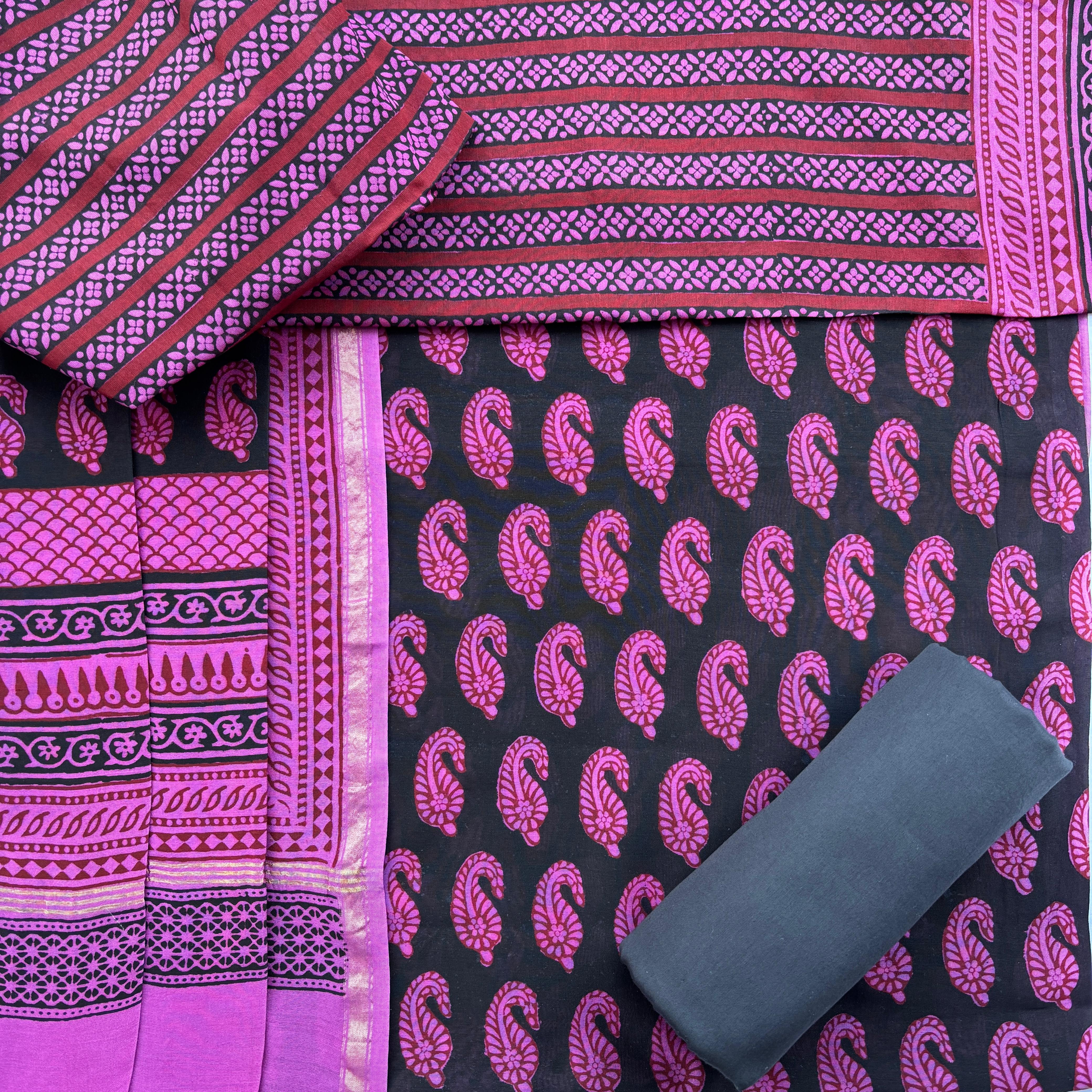 Shop block printed chanderi silk suits online (CHA961)